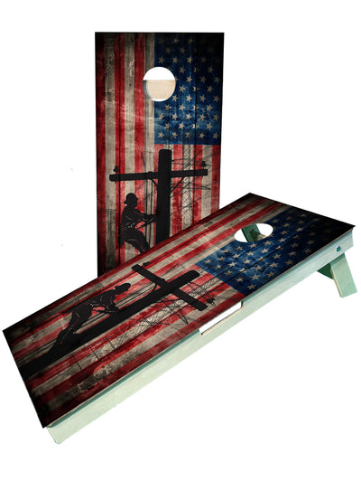 Premium Lineman American Flag Cornhole Boards - Korvel