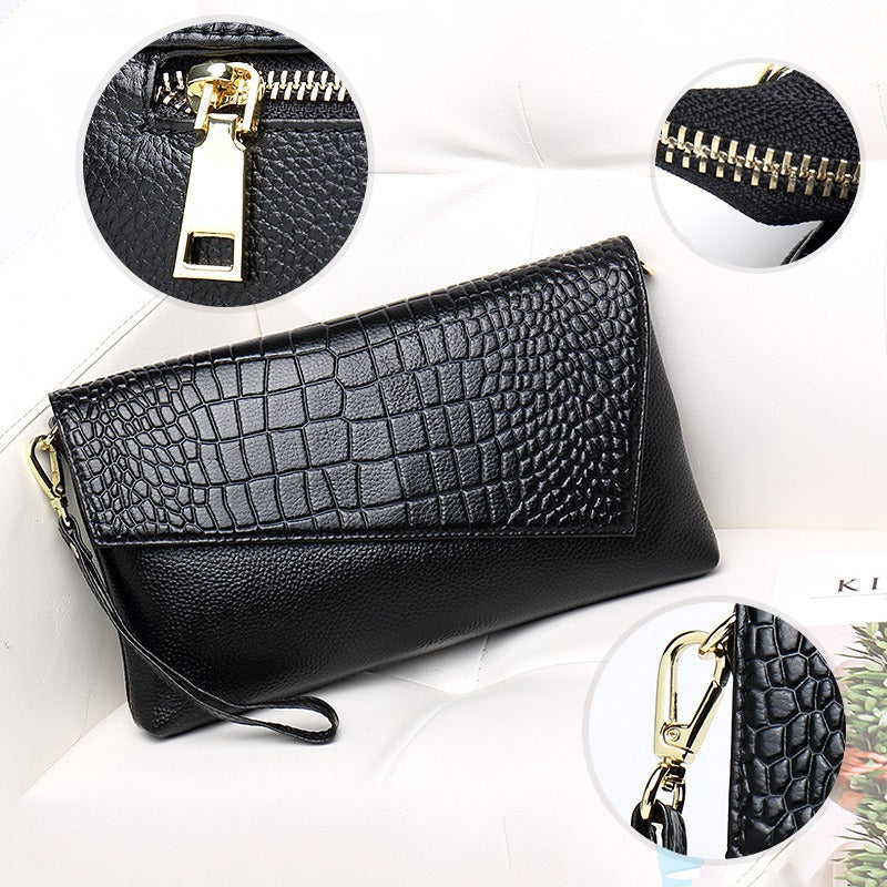 Litchi grain top layer cowhide fashion Shoulder bag Multifunctional leather Clutch bag Large capacity crossbody bags for women - Korvel
