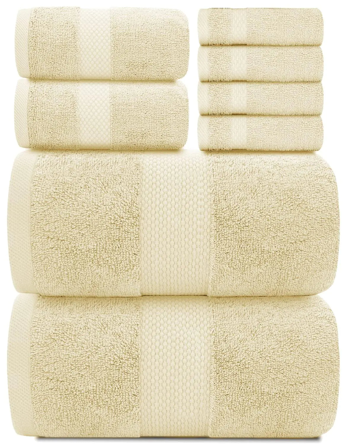 Juego de Toallas de Baño Beige de Lujo - 8 Piezas de Algodón Peinado