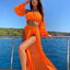 Robe de Plage à Manches Longues en Deux Pièces dans des Couleurs Unies
