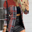 Long sleeved button color blocked printed lapel commuter suit for women - Korvel