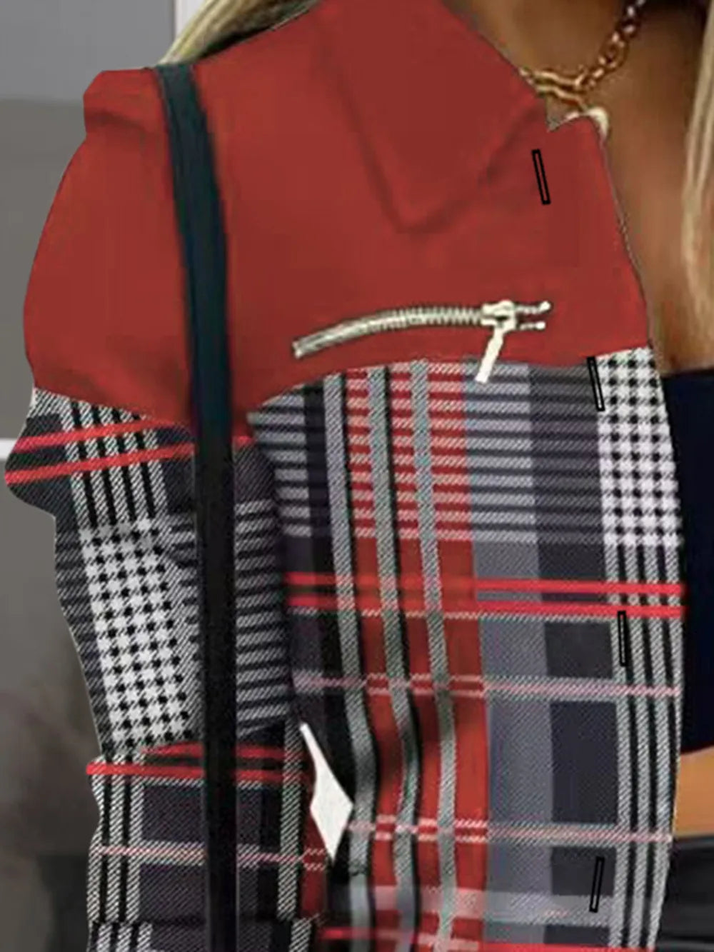 Long sleeved button color blocked printed lapel commuter suit for women - Korvel