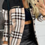 Long sleeved button color blocked printed lapel commuter suit for women - Korvel