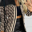 Long sleeved button color blocked printed lapel commuter suit for women - Korvel