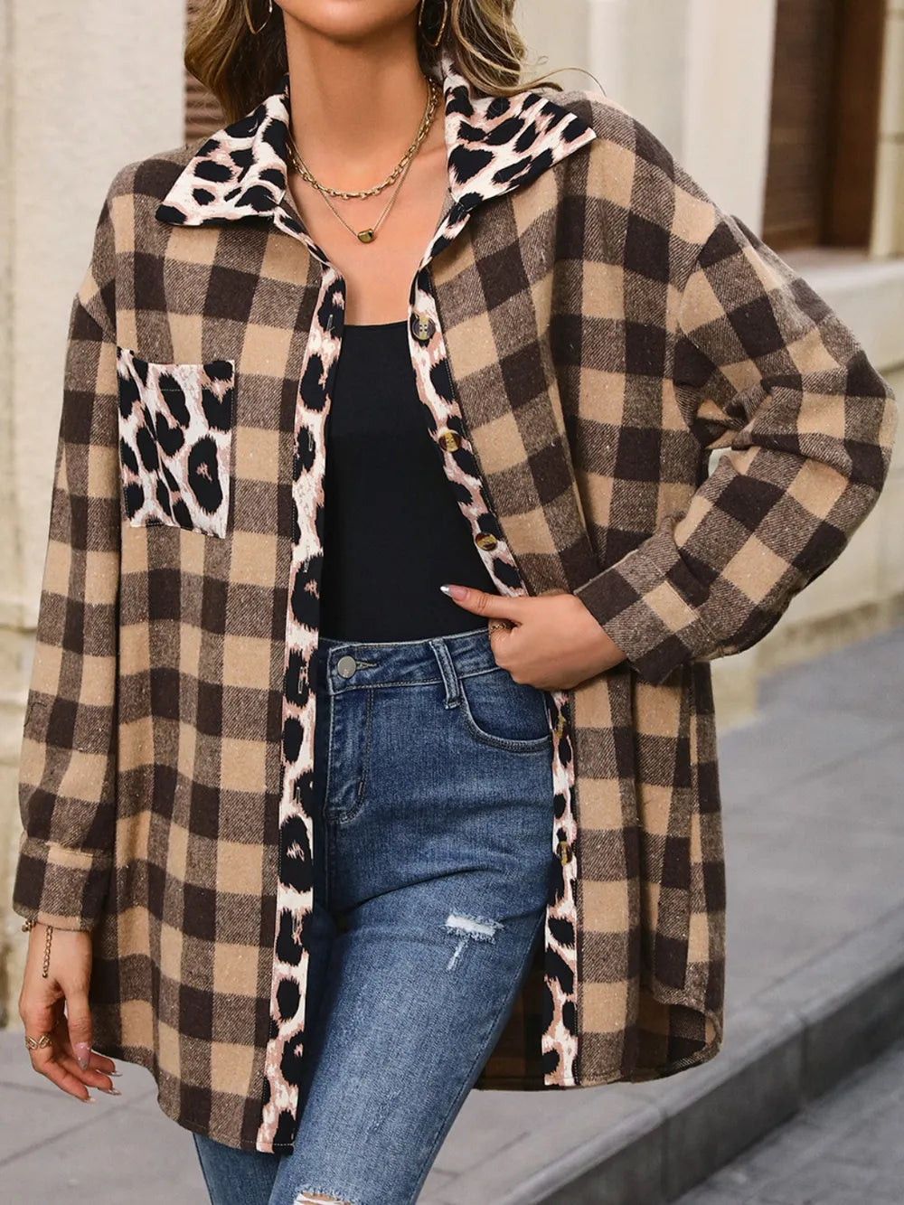 Veste en Plaid Doux et Décontracté