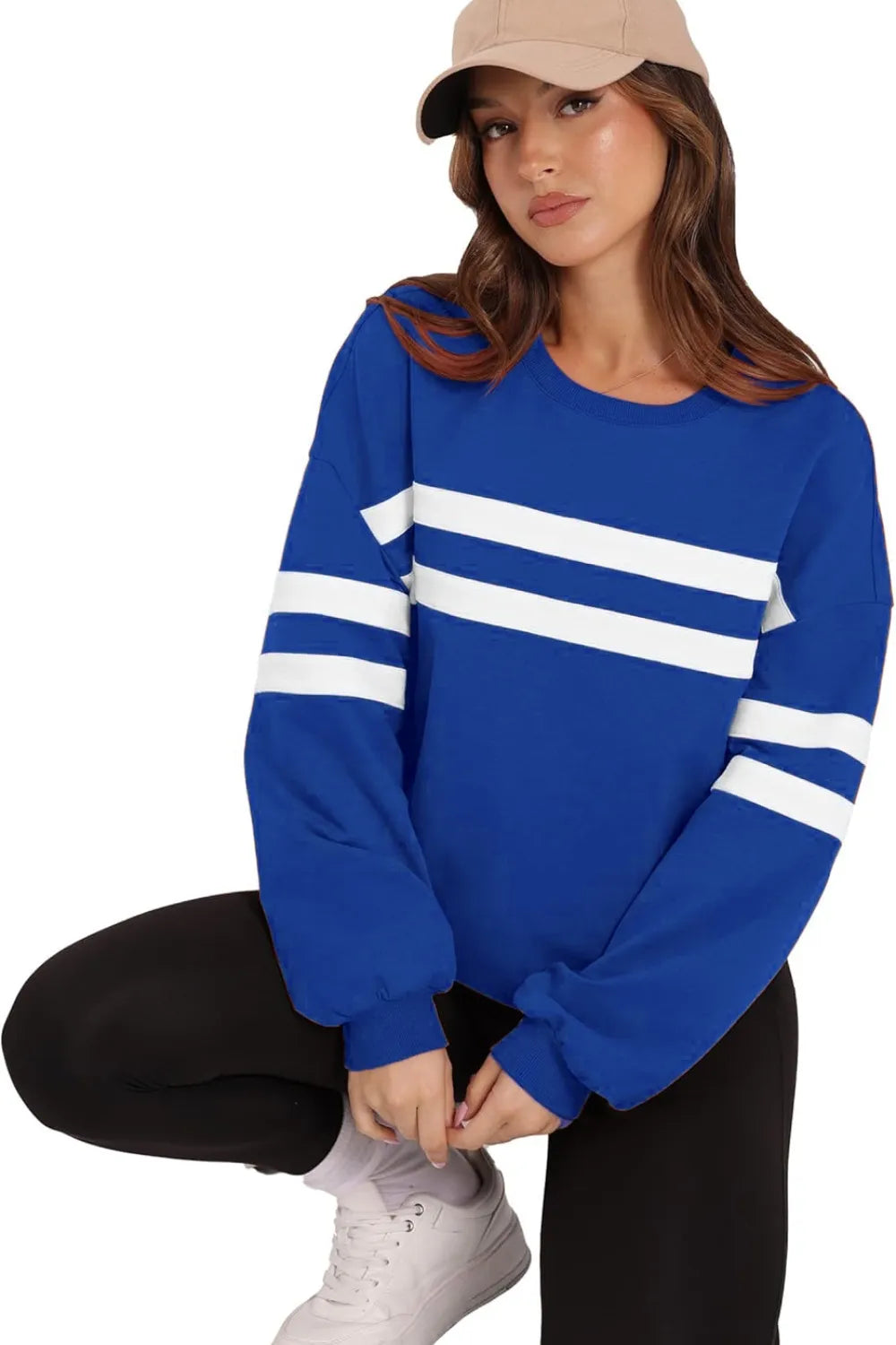 Lovelet Striped Round Neck Dropped Shoulder Sweatshirt - Korvel