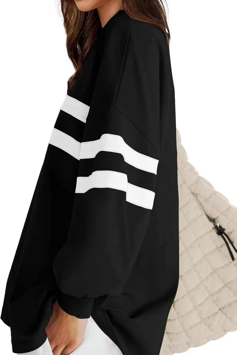 Lovelet Striped Round Neck Dropped Shoulder Sweatshirt - Korvel