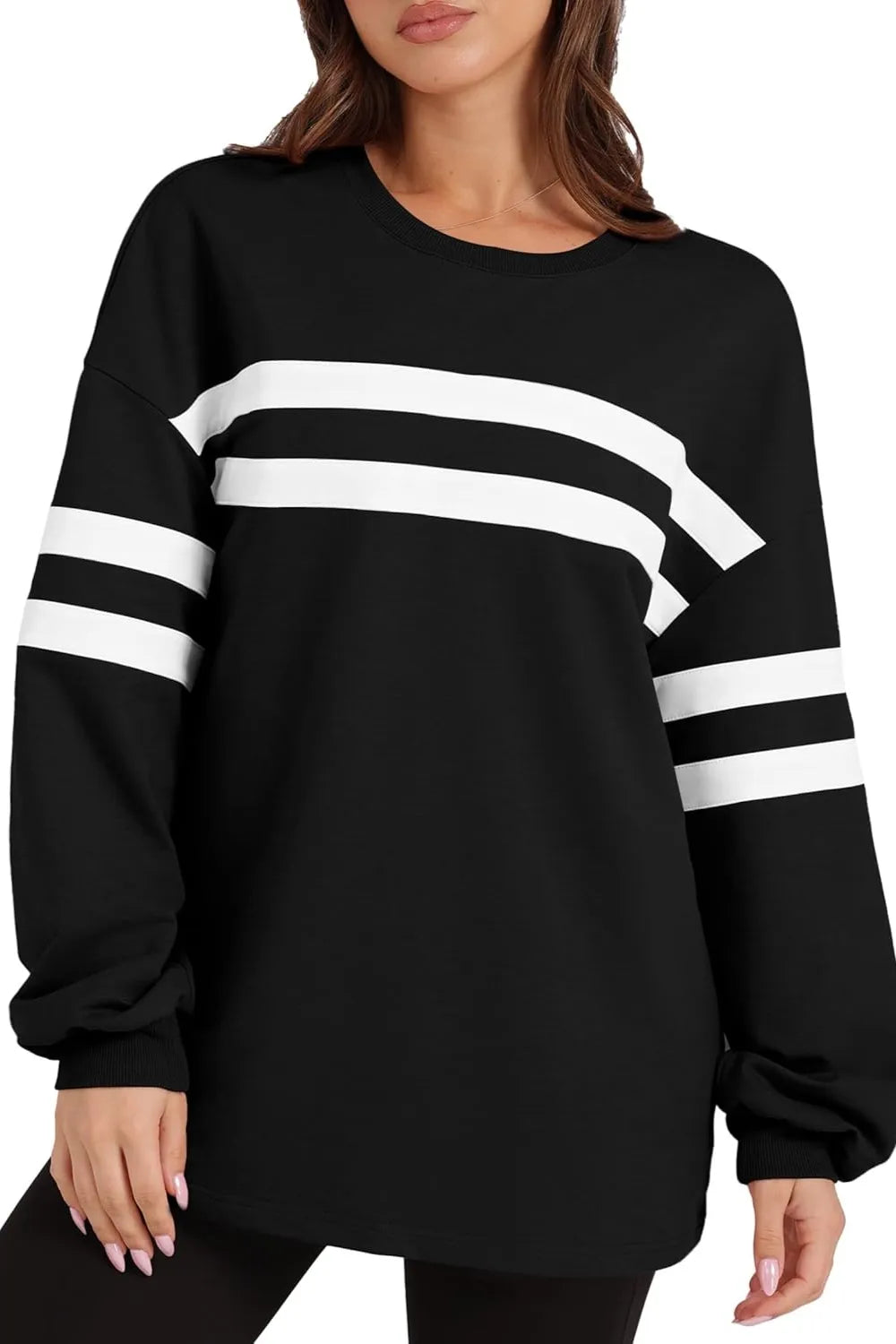 Lovelet Striped Round Neck Dropped Shoulder Sweatshirt - Korvel