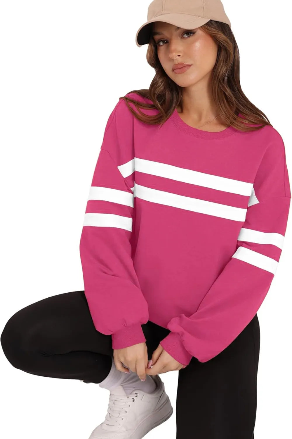 Lovelet Striped Round Neck Dropped Shoulder Sweatshirt - Korvel