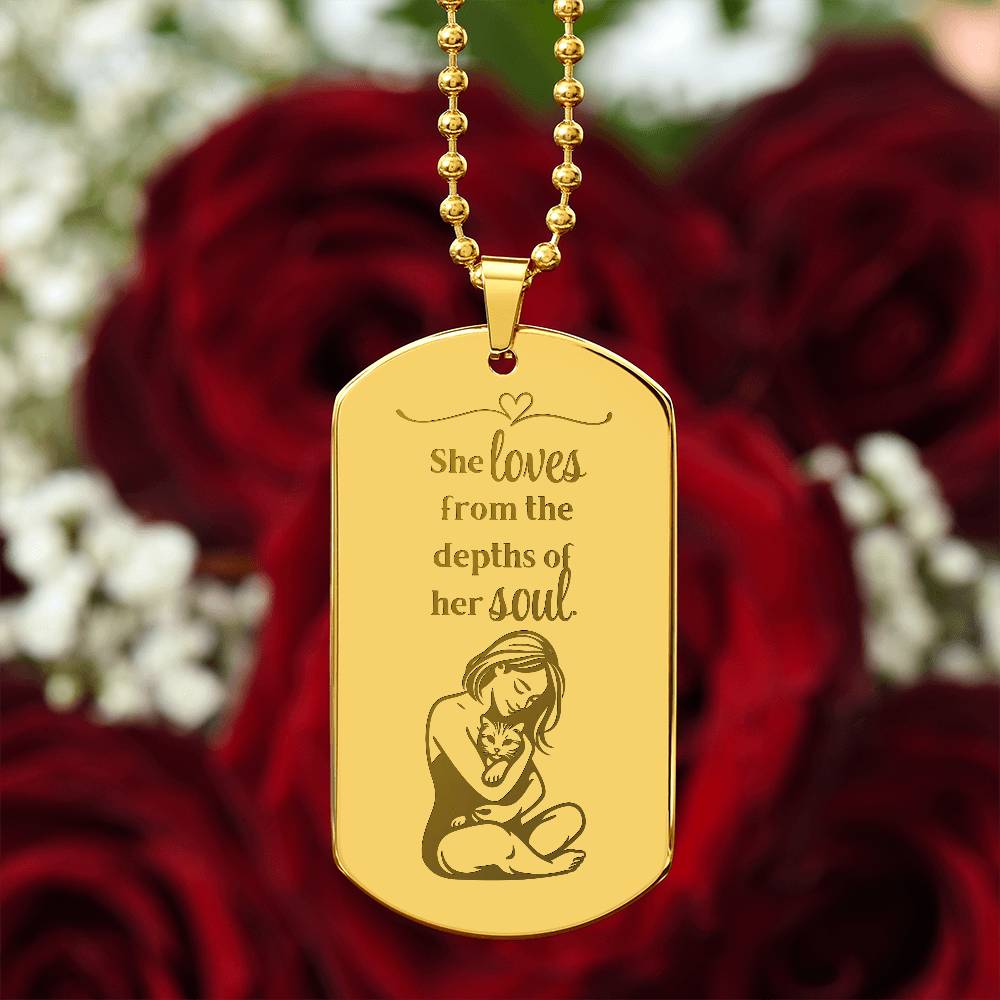 Collier en forme de plaque militaire gravé Loving Soul