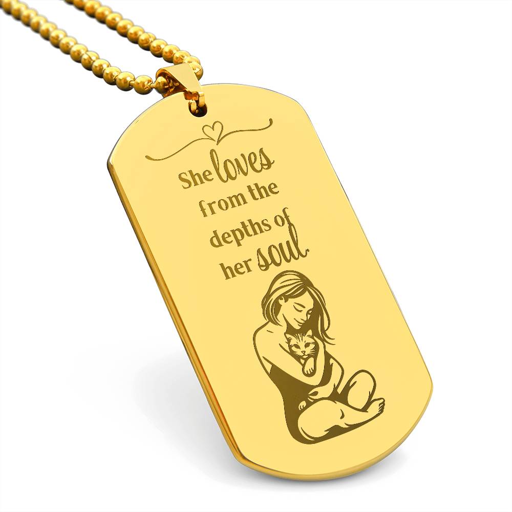 Collier en forme de plaque militaire gravé Loving Soul
