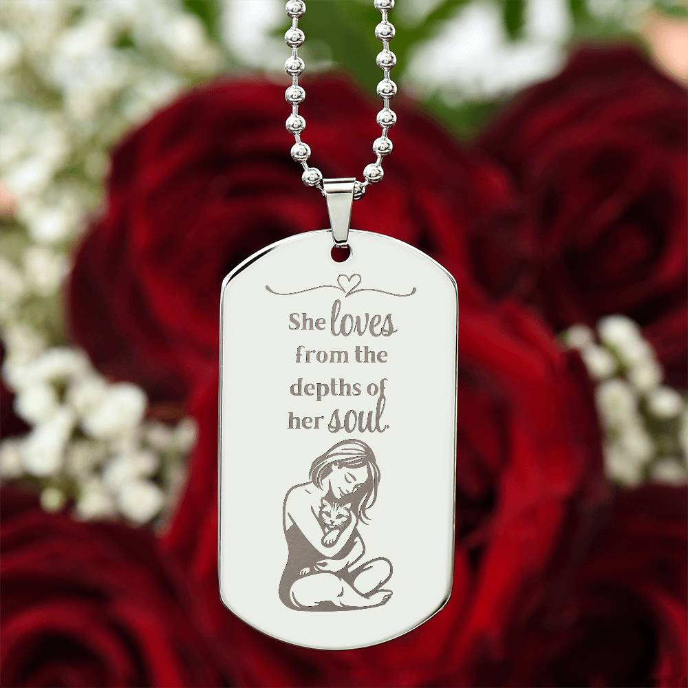 Collier en forme de plaque militaire gravé Loving Soul