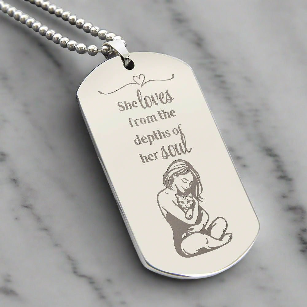 Collier en forme de plaque militaire gravé Loving Soul