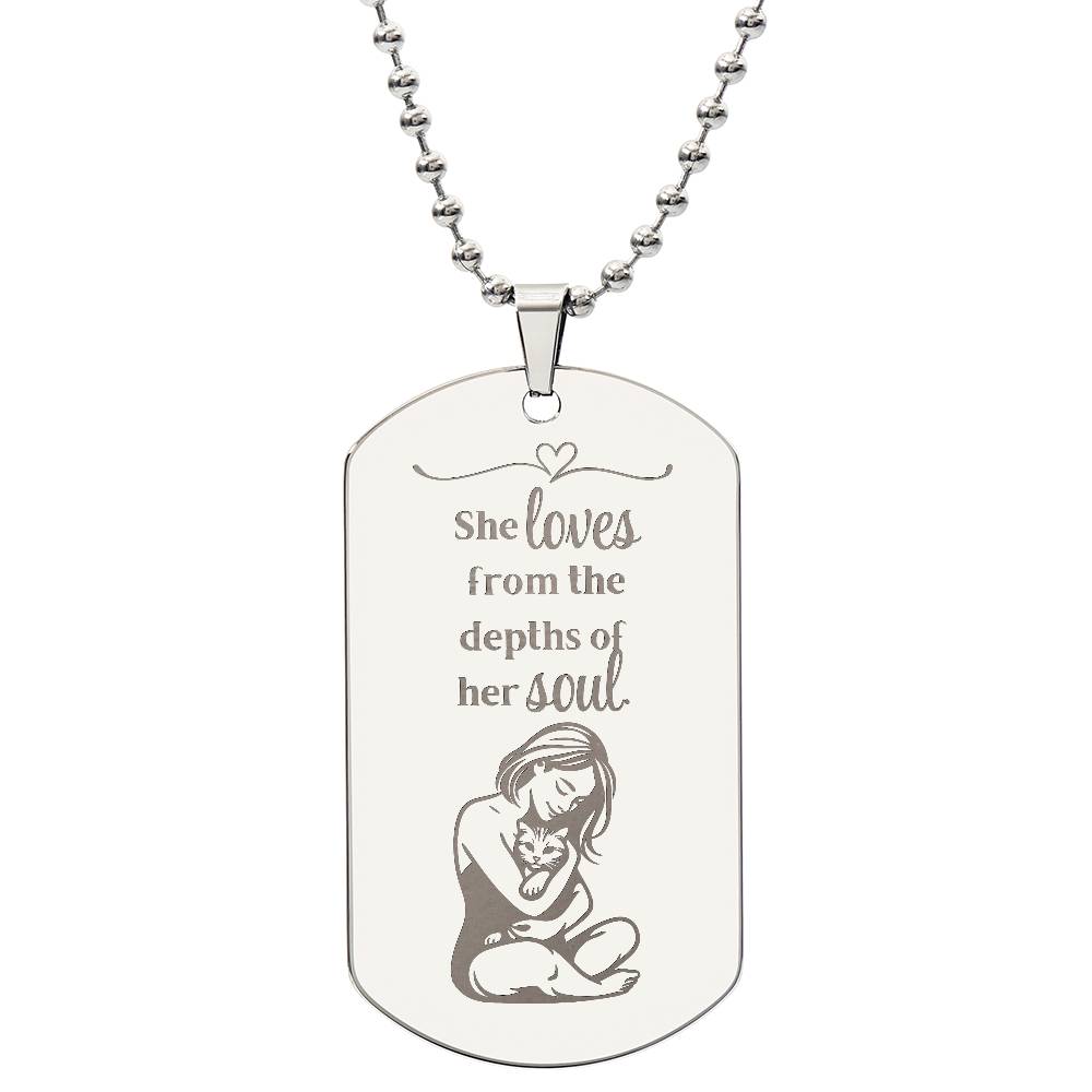 Collier en forme de plaque militaire gravé Loving Soul