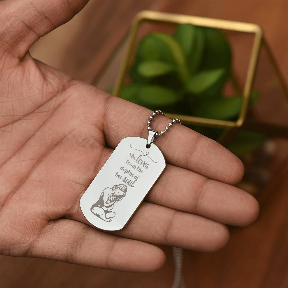 Collier en forme de plaque militaire gravé Loving Soul