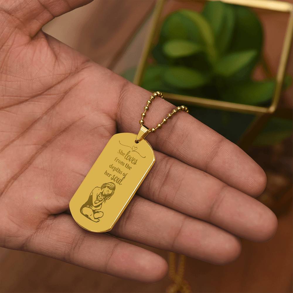 Collier en forme de plaque militaire gravé Loving Soul