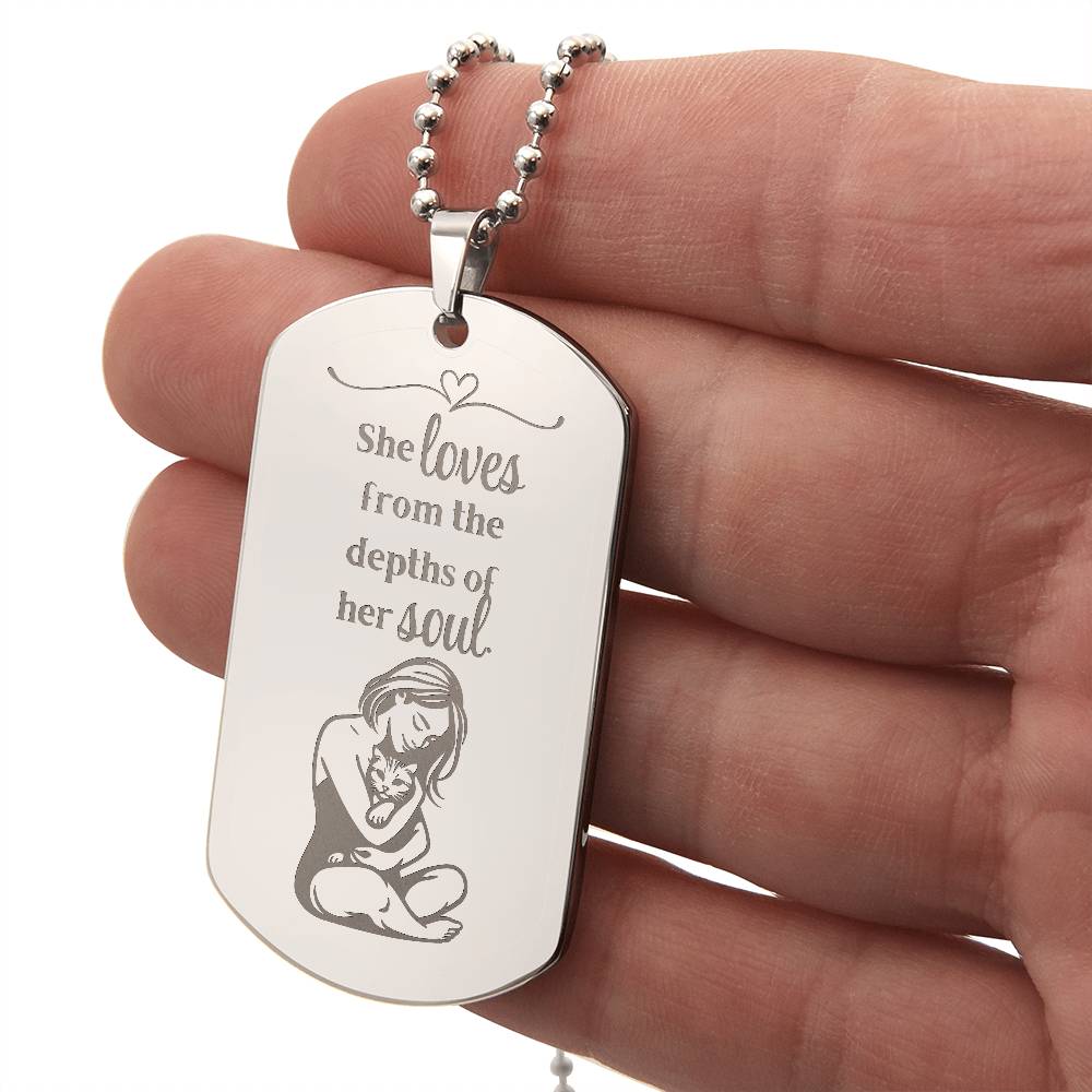 Collier en forme de plaque militaire gravé Loving Soul