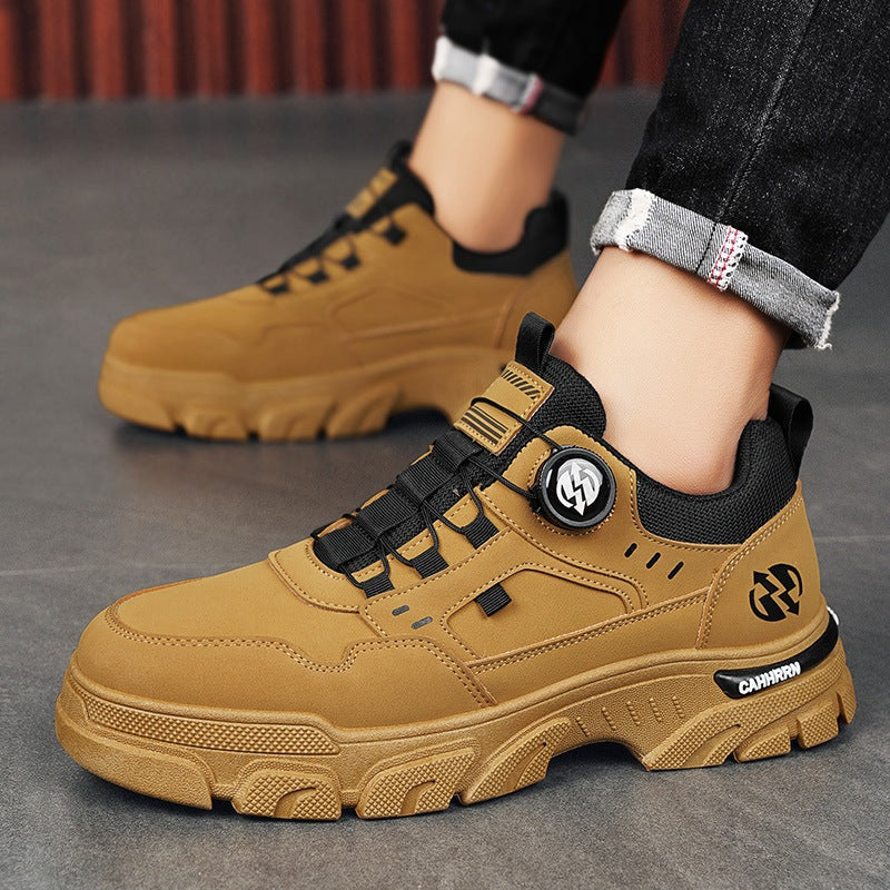 Low cut workwear Martin shoes men's casual leather sneakers trendy shoes men's rotating buttons - Korvel