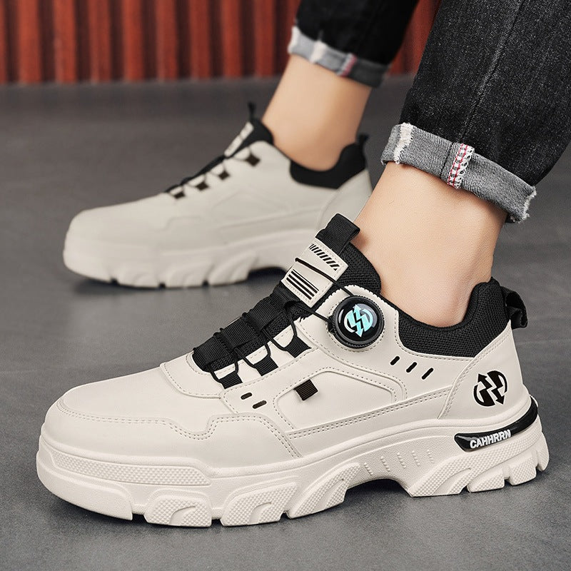 Low cut workwear Martin shoes men's casual leather sneakers trendy shoes men's rotating buttons - Korvel