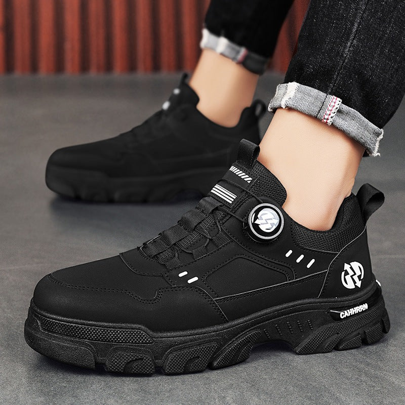 Low cut workwear Martin shoes men's casual leather sneakers trendy shoes men's rotating buttons - Korvel