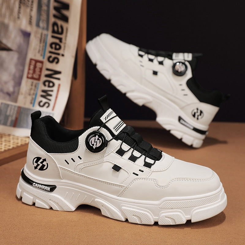 Low cut workwear Martin shoes men's casual leather sneakers trendy shoes men's rotating buttons - Korvel