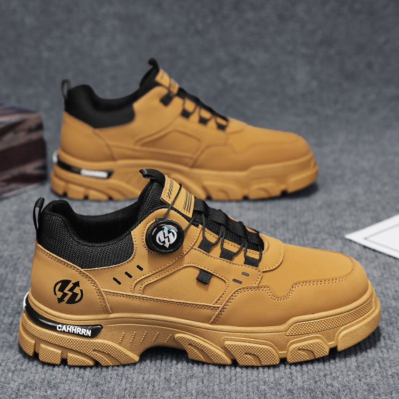 Low cut workwear Martin shoes men's casual leather sneakers trendy shoes men's rotating buttons - Korvel