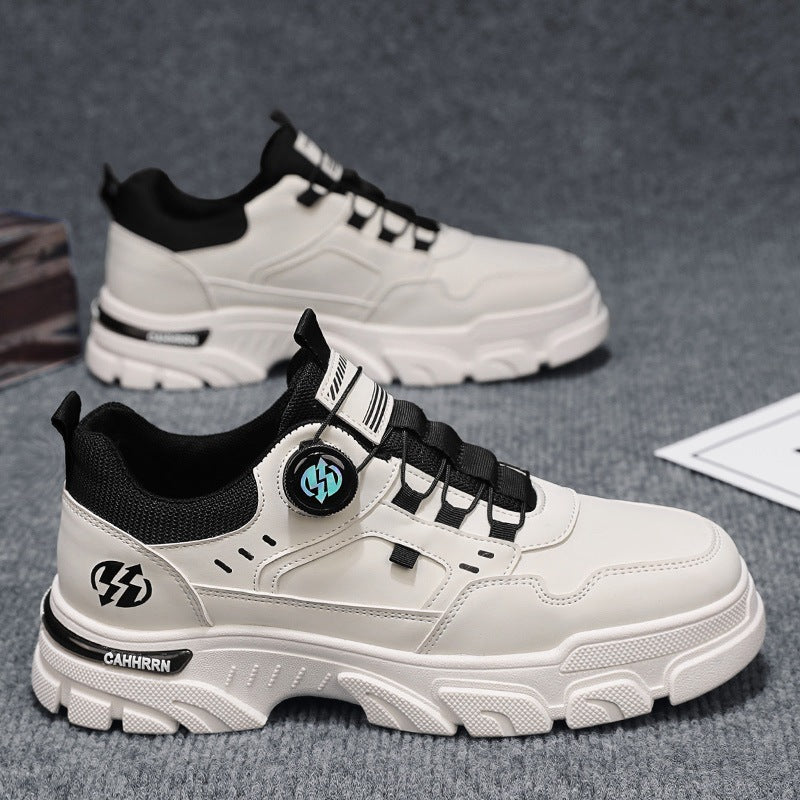 Low cut workwear Martin shoes men's casual leather sneakers trendy shoes men's rotating buttons - Korvel