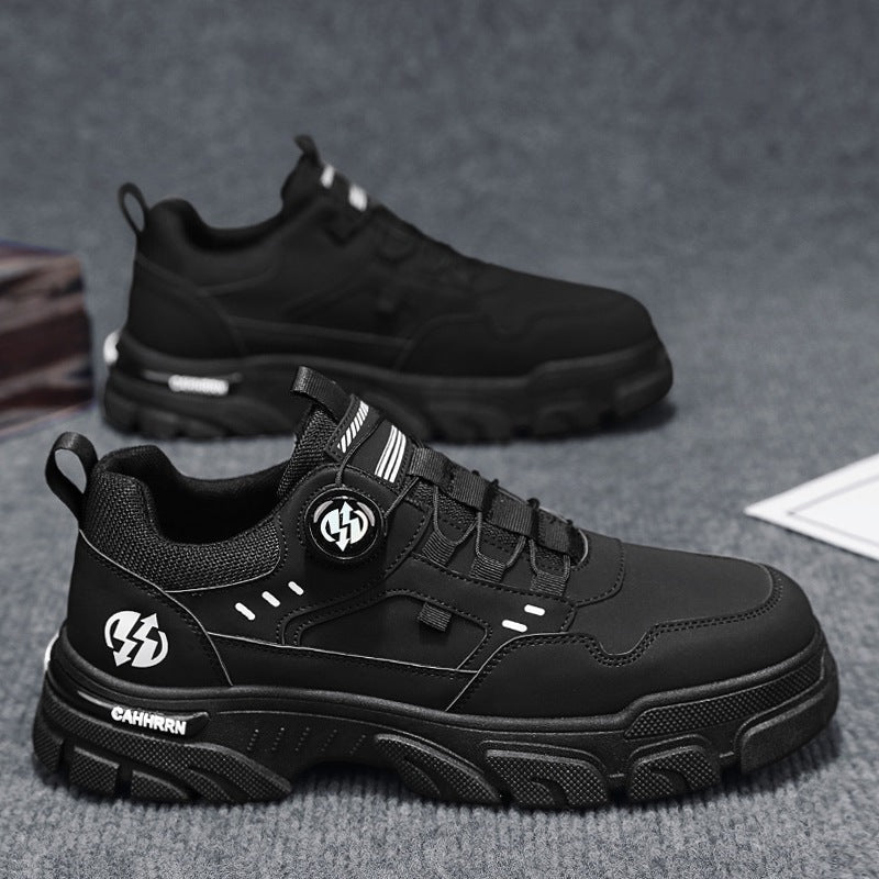 Low cut workwear Martin shoes men's casual leather sneakers trendy shoes men's rotating buttons - Korvel