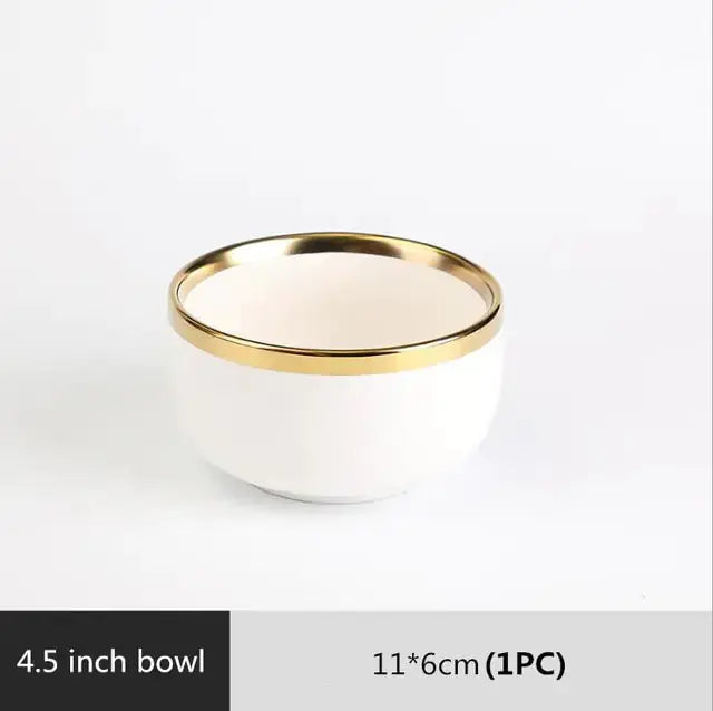 Ensemble de Plateaux à Dîner en Porcelaine Blanche à Bord Doré Mat