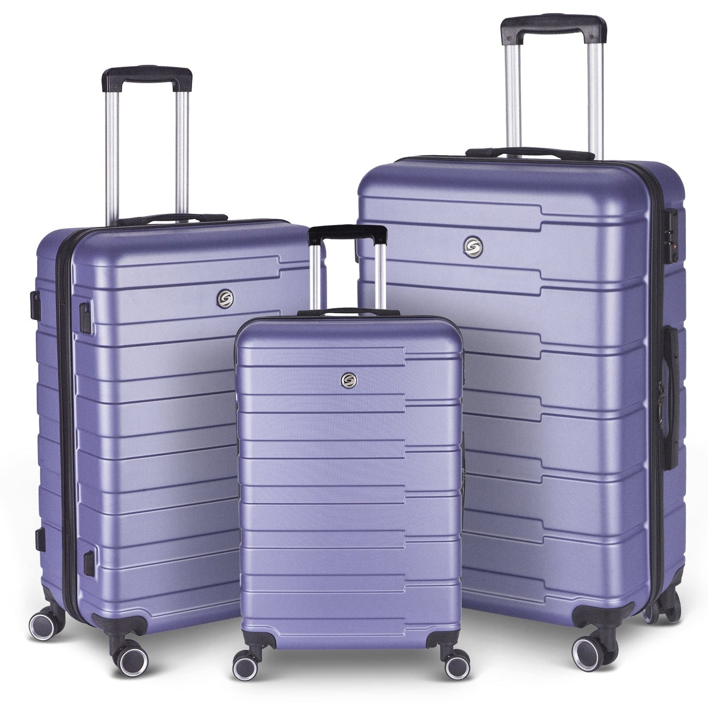 Luggage Suitcase 3 Piece Sets Hardside Carry-on luggage with Spinner Wheels 20"/24"/28" Lavender purple + ABS - Korvel