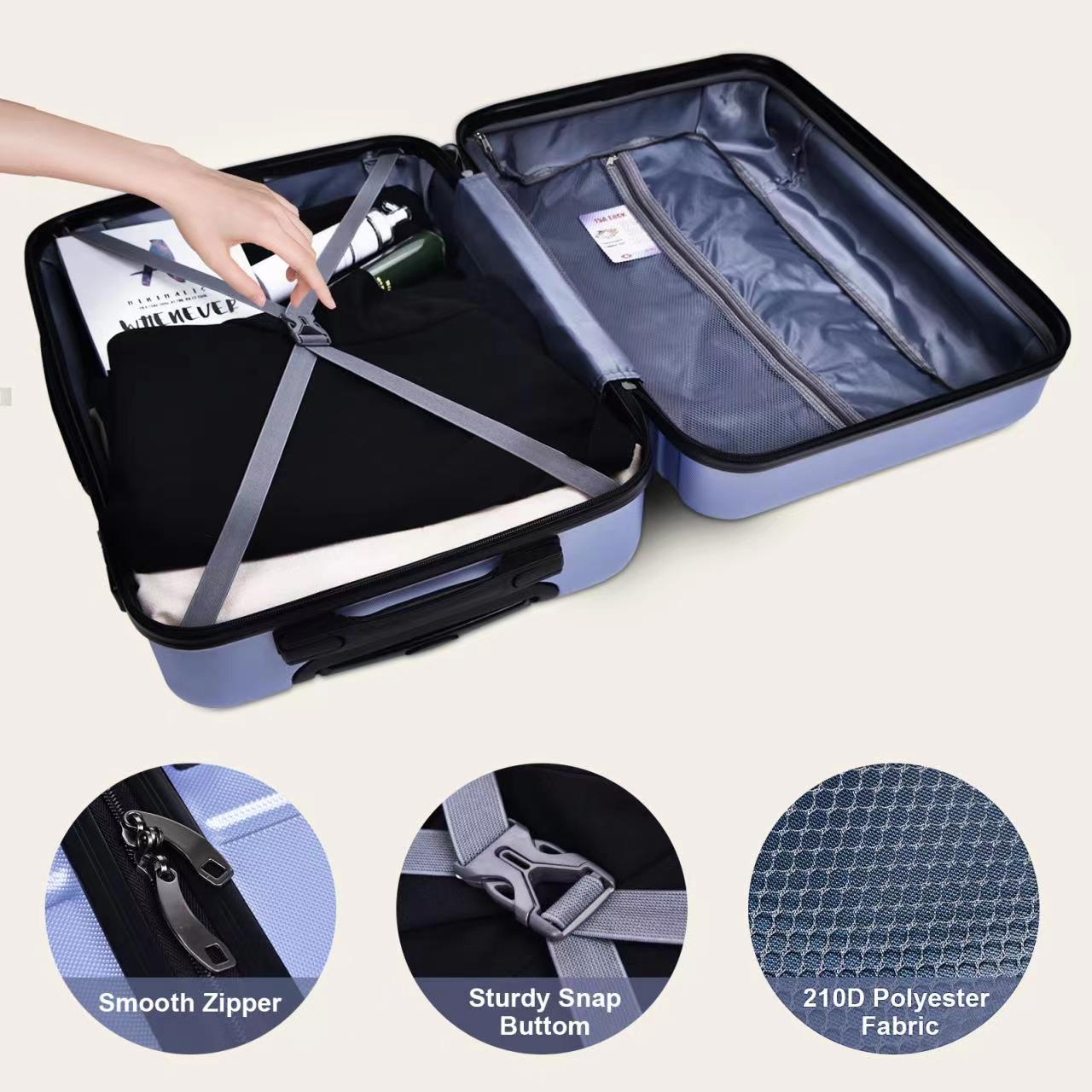 Luggage Suitcase 3 Piece Sets Hardside Carry-on luggage with Spinner Wheels 20"/24"/28" Lavender purple + ABS - Korvel
