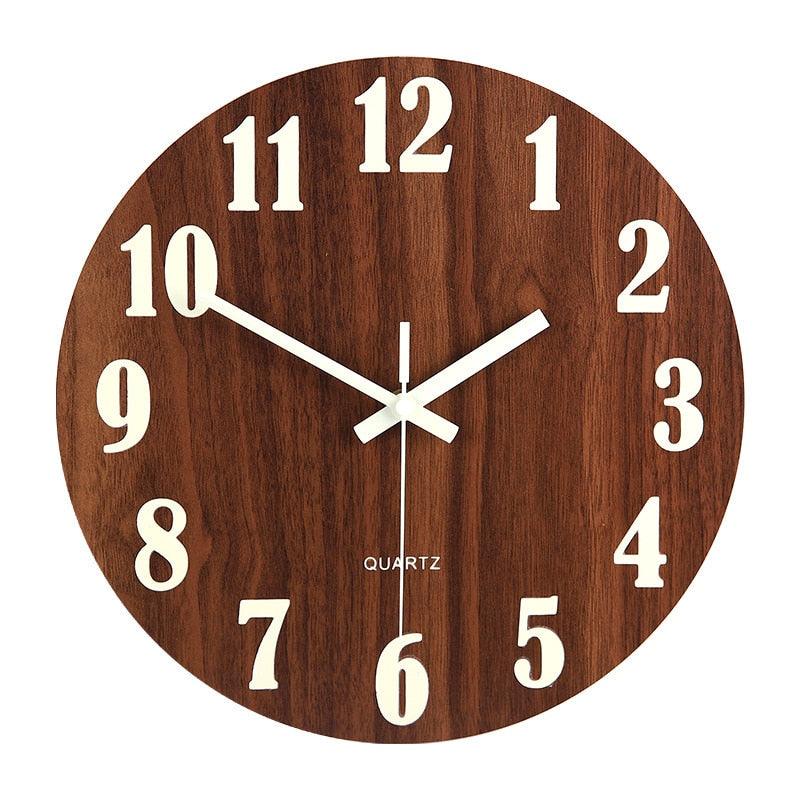 Luminous Wall Clock Silent Non-Ticking Quartz Wall Clocks Large Luminous Function Numbers and Hands Battery Operated Decorative Wall Clock for Office 12 Inch Wooden Silent Non-Ticking Kitchen Wall Clocks With Night Lights For Indoor/Outdoor Living Room - Korvel