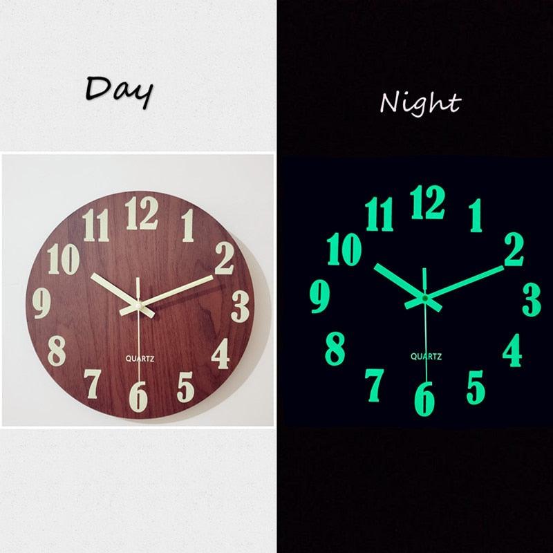 Luminous Wall Clock Silent Non-Ticking Quartz Wall Clocks Large Luminous Function Numbers and Hands Battery Operated Decorative Wall Clock for Office 12 Inch Wooden Silent Non-Ticking Kitchen Wall Clocks With Night Lights For Indoor/Outdoor Living Room - Korvel
