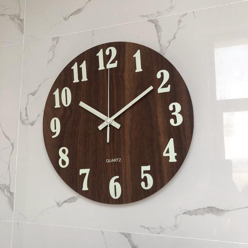 Luminous Wall Clock Silent Non-Ticking Quartz Wall Clocks Large Luminous Function Numbers and Hands Battery Operated Decorative Wall Clock for Office 12 Inch Wooden Silent Non-Ticking Kitchen Wall Clocks With Night Lights For Indoor/Outdoor Living Room - Korvel