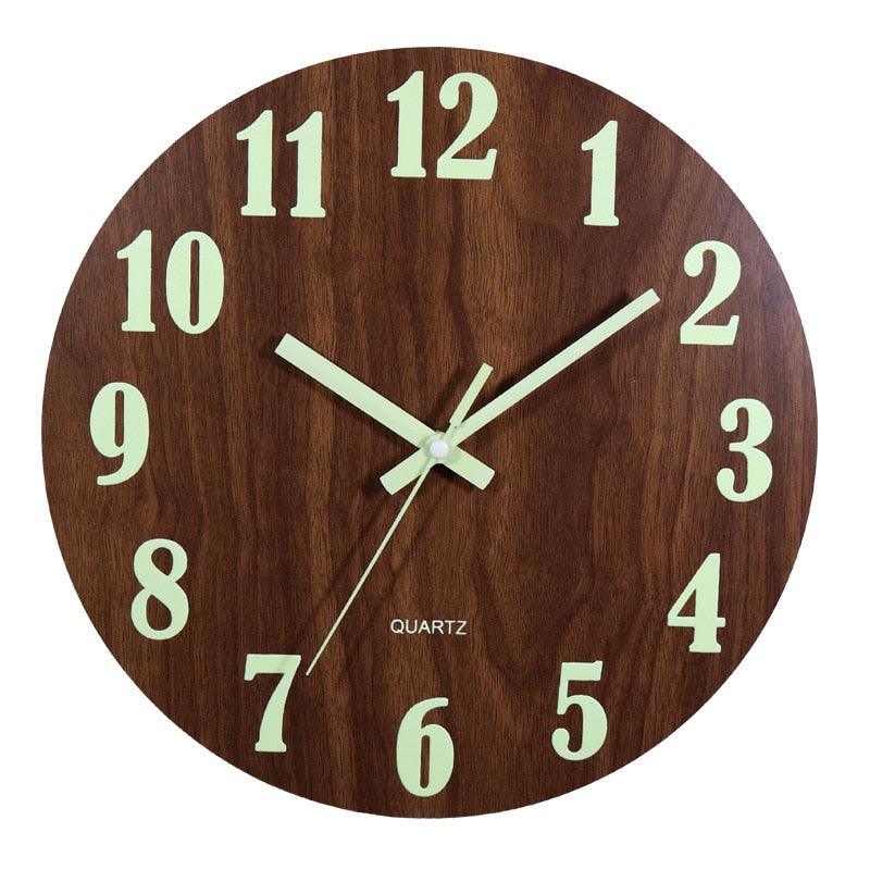 Luminous Wall Clock Silent Non-Ticking Quartz Wall Clocks Large Luminous Function Numbers and Hands Battery Operated Decorative Wall Clock for Office 12 Inch Wooden Silent Non-Ticking Kitchen Wall Clocks With Night Lights For Indoor/Outdoor Living Room - Korvel