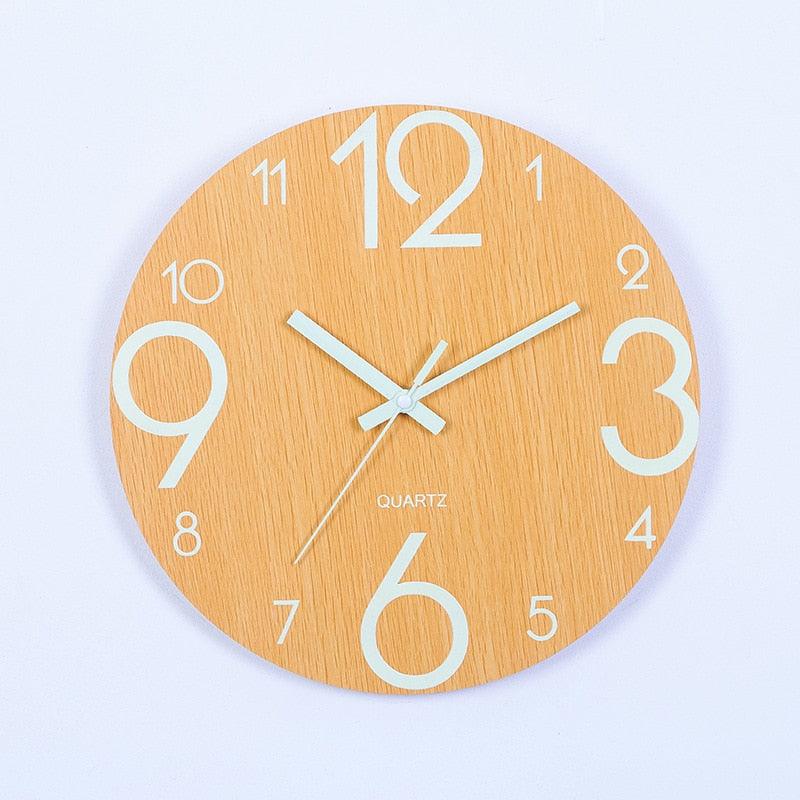 Luminous Wall Clock Silent Non-Ticking Quartz Wall Clocks Large Luminous Function Numbers and Hands Battery Operated Decorative Wall Clock for Office 12 Inch Wooden Silent Non-Ticking Kitchen Wall Clocks With Night Lights For Indoor/Outdoor Living Room - Korvel