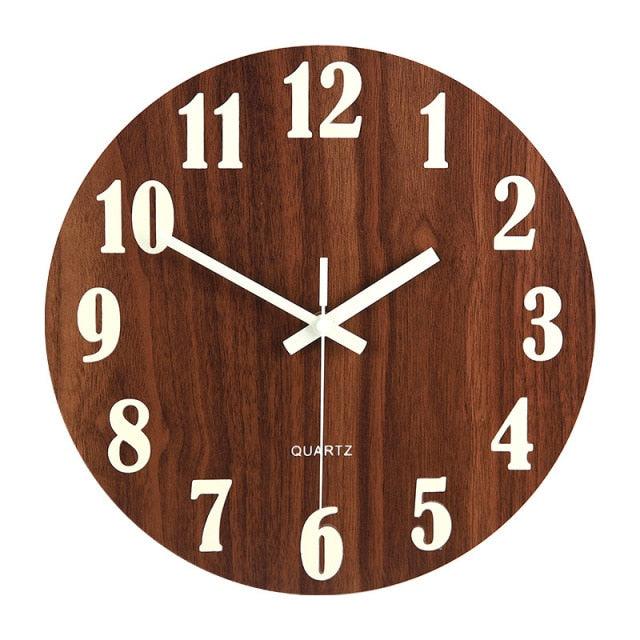 Luminous Wall Clock Silent Non-Ticking Quartz Wall Clocks Large Luminous Function Numbers and Hands Battery Operated Decorative Wall Clock for Office 12 Inch Wooden Silent Non-Ticking Kitchen Wall Clocks With Night Lights For Indoor/Outdoor Living Room - Korvel