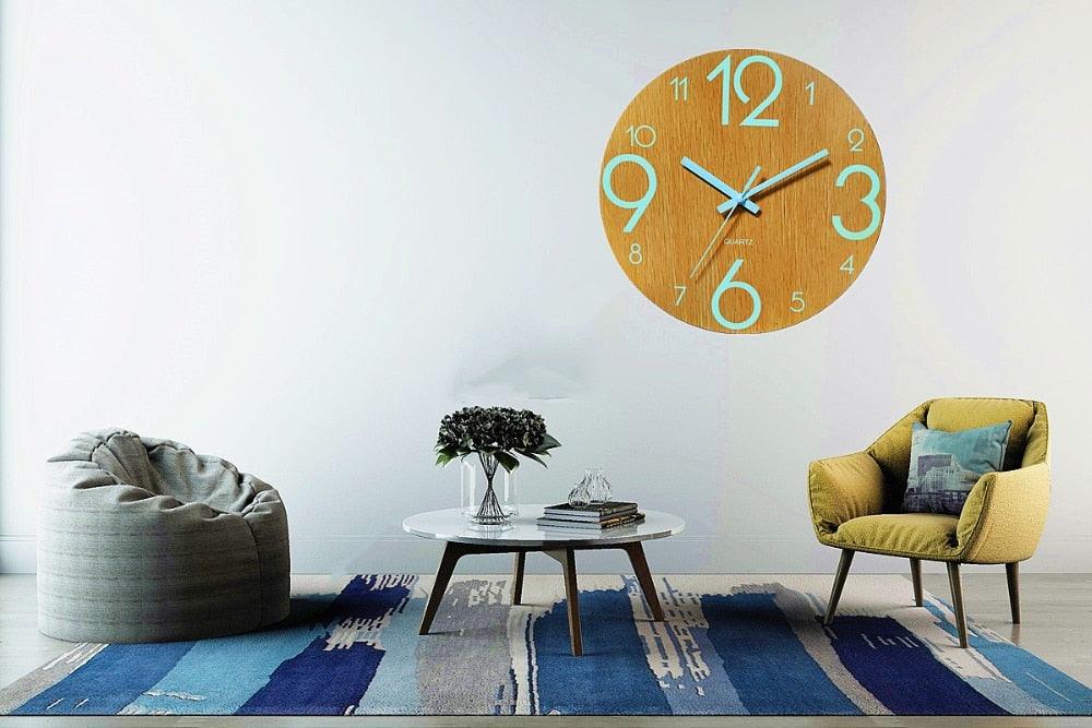 Luminous Wall Clock Silent Non-Ticking Quartz Wall Clocks Large Luminous Function Numbers and Hands Battery Operated Decorative Wall Clock for Office 12 Inch Wooden Silent Non-Ticking Kitchen Wall Clocks With Night Lights For Indoor/Outdoor Living Room - Korvel