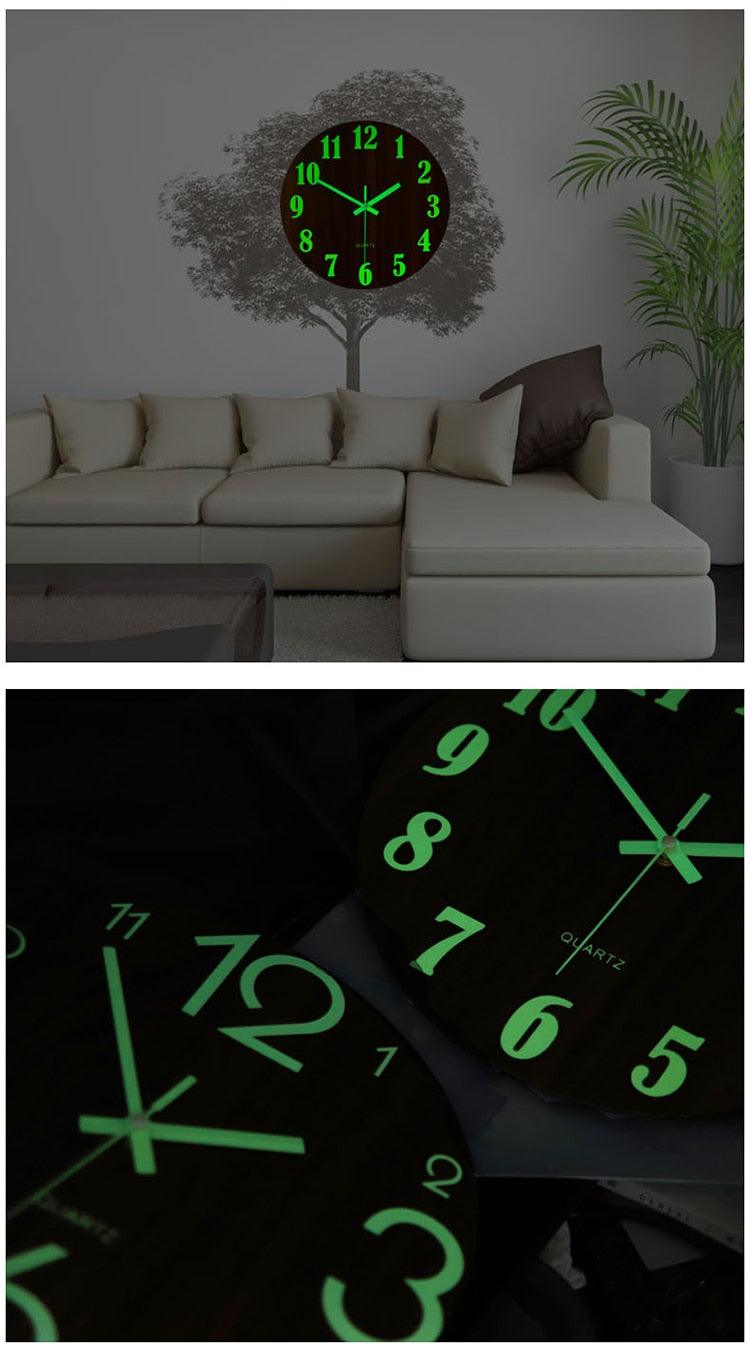 Luminous Wall Clock Silent Non-Ticking Quartz Wall Clocks Large Luminous Function Numbers and Hands Battery Operated Decorative Wall Clock for Office 12 Inch Wooden Silent Non-Ticking Kitchen Wall Clocks With Night Lights For Indoor/Outdoor Living Room - Korvel