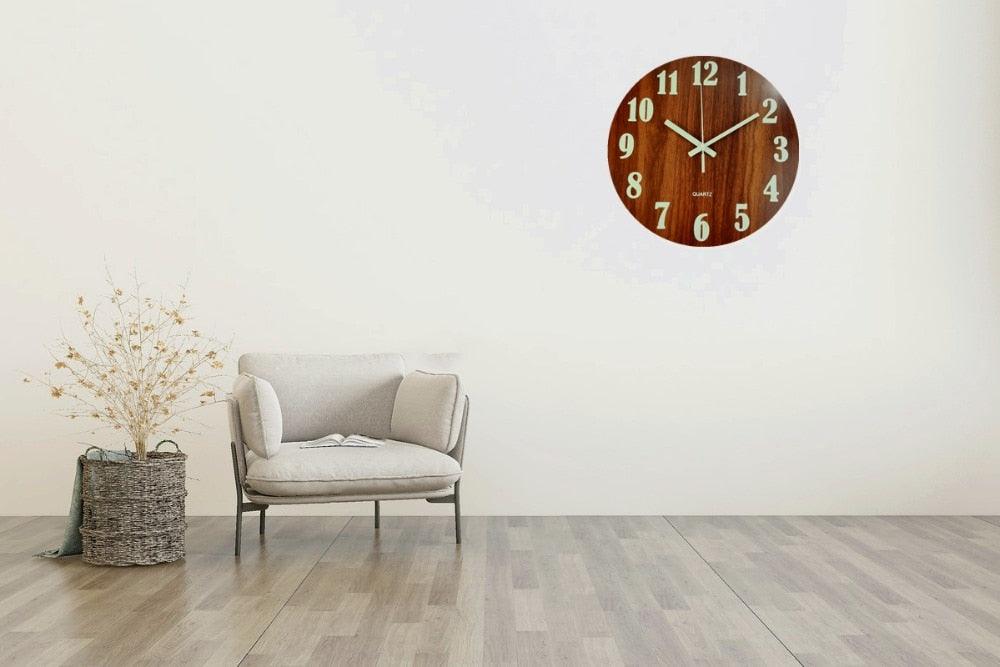 Luminous Wall Clock Silent Non-Ticking Quartz Wall Clocks Large Luminous Function Numbers and Hands Battery Operated Decorative Wall Clock for Office 12 Inch Wooden Silent Non-Ticking Kitchen Wall Clocks With Night Lights For Indoor/Outdoor Living Room - Korvel