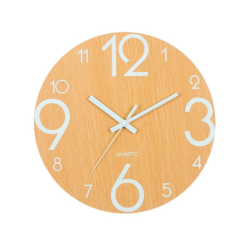 Luminous Wall Clock Silent Non-Ticking Quartz Wall Clocks Large Luminous Function Numbers and Hands Battery Operated Decorative Wall Clock for Office 12 Inch Wooden Silent Non-Ticking Kitchen Wall Clocks With Night Lights For Indoor/Outdoor Living Room - Korvel