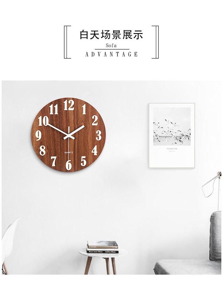 Luminous Wall Clock Silent Non-Ticking Quartz Wall Clocks Large Luminous Function Numbers and Hands Battery Operated Decorative Wall Clock for Office 12 Inch Wooden Silent Non-Ticking Kitchen Wall Clocks With Night Lights For Indoor/Outdoor Living Room - Korvel