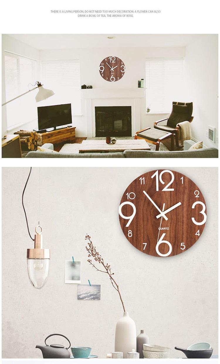 Luminous Wall Clock Silent Non-Ticking Quartz Wall Clocks Large Luminous Function Numbers and Hands Battery Operated Decorative Wall Clock for Office 12 Inch Wooden Silent Non-Ticking Kitchen Wall Clocks With Night Lights For Indoor/Outdoor Living Room - Korvel