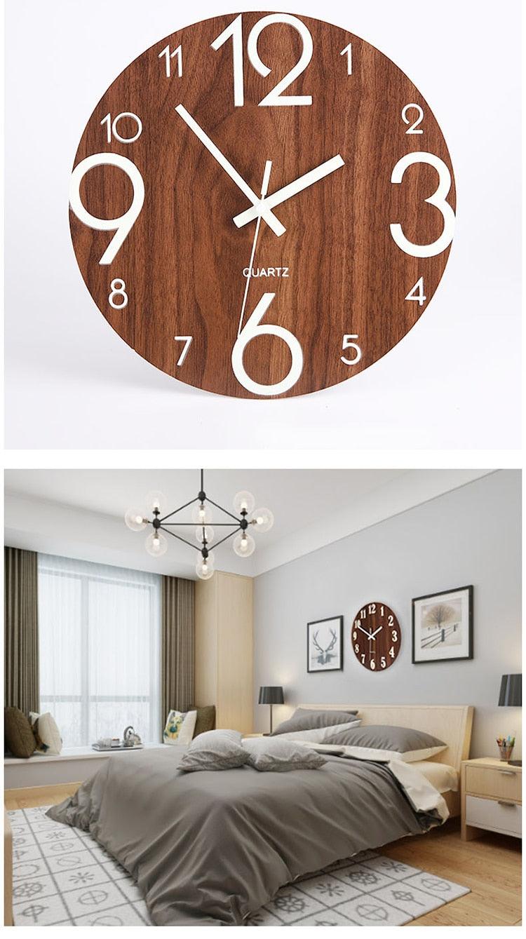 Luminous Wall Clock Silent Non-Ticking Quartz Wall Clocks Large Luminous Function Numbers and Hands Battery Operated Decorative Wall Clock for Office 12 Inch Wooden Silent Non-Ticking Kitchen Wall Clocks With Night Lights For Indoor/Outdoor Living Room - Korvel