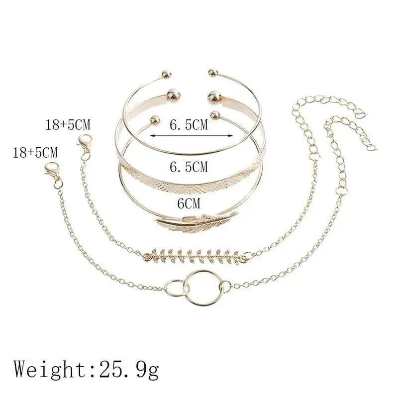 Luxury Modern Bohemian Gold Color Moon Leaf Crystal Opal Bracelet Set