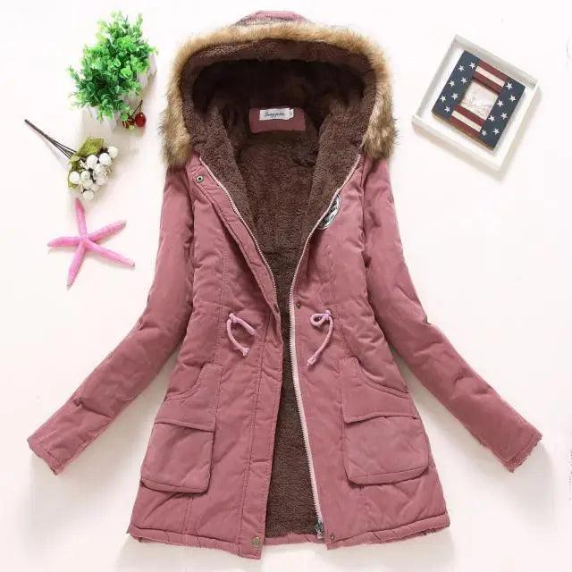 Chaqueta acolchada de algodón de lujo para mujer con capucha