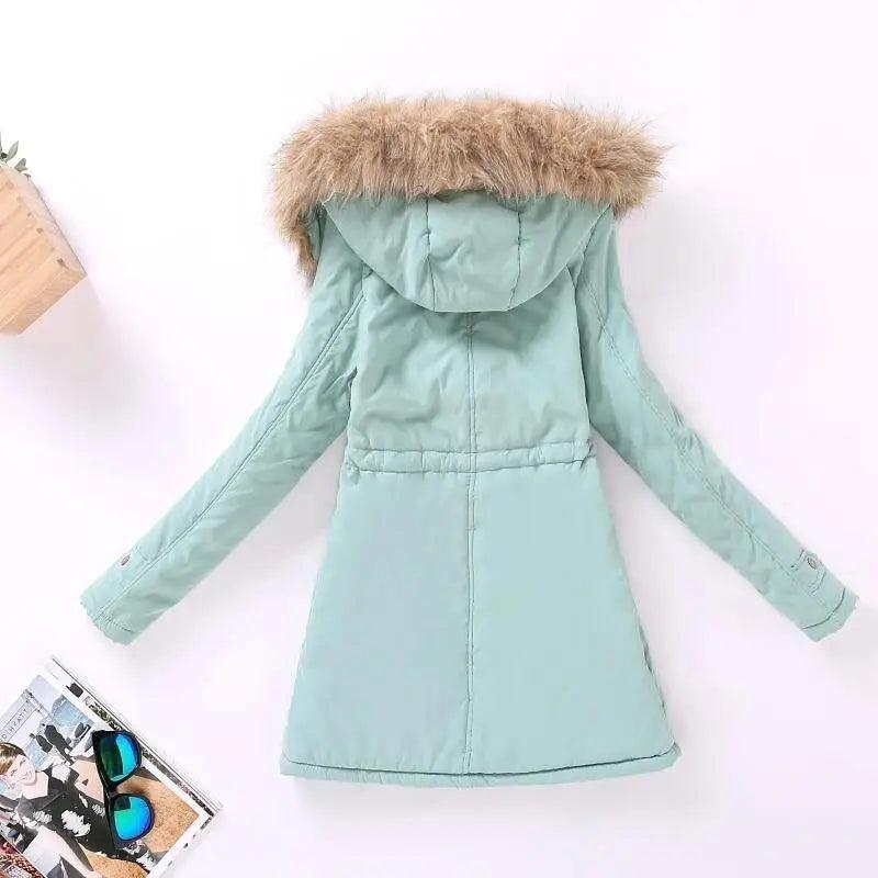 Chaqueta acolchada de algodón de lujo para mujer con capucha