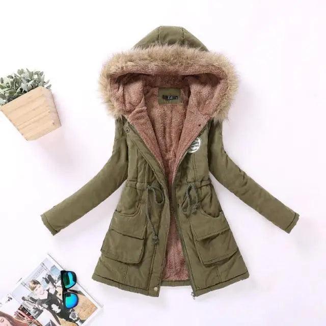 Chaqueta acolchada de algodón de lujo para mujer con capucha