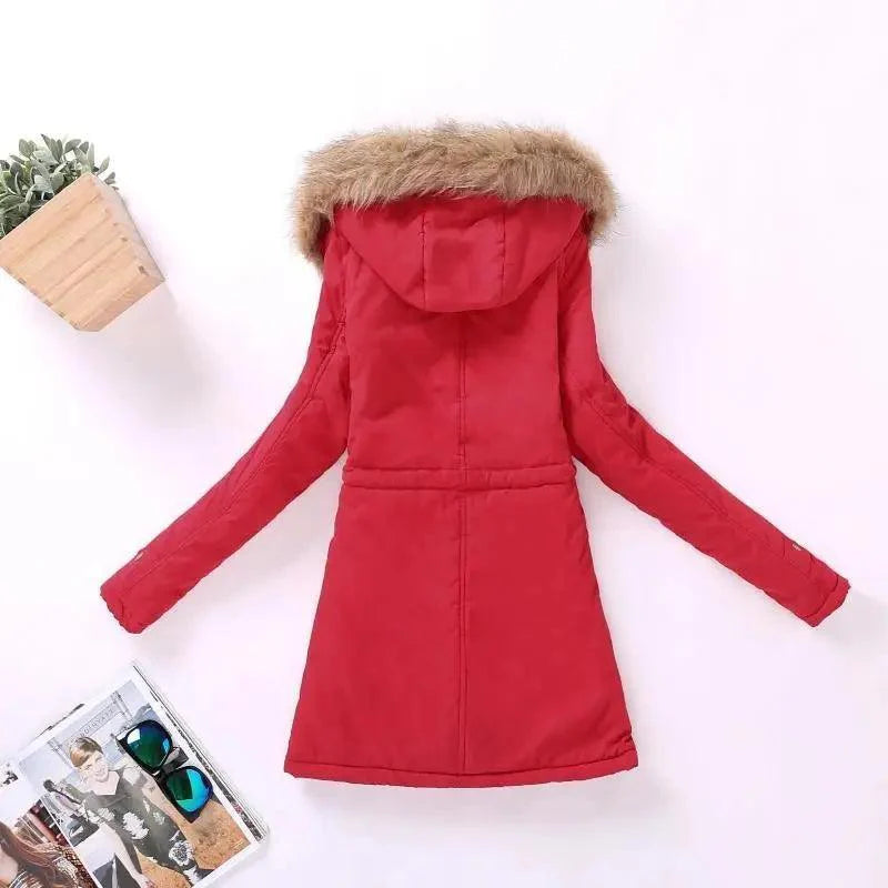 Chaqueta acolchada de algodón de lujo para mujer con capucha