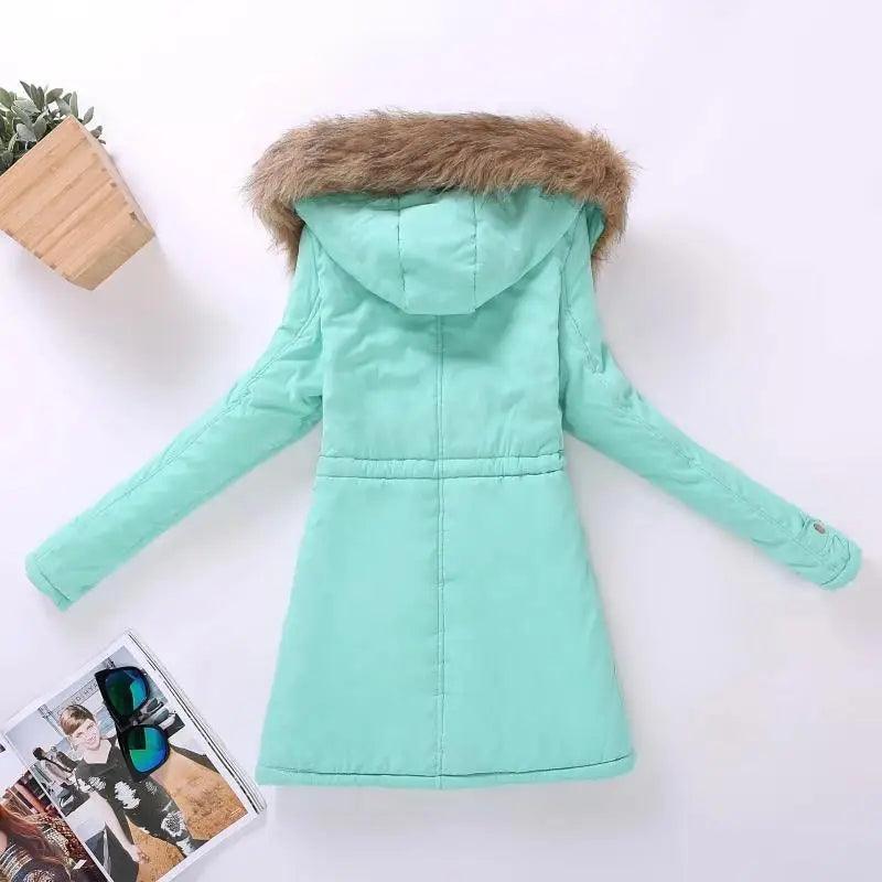 Chaqueta acolchada de algodón de lujo para mujer con capucha